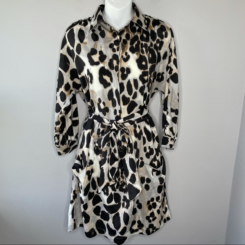 ELIZA J Animal Print Pockets Belted Dress Size 6